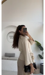 7017 - Vanilla Müslin Kimono - Taş