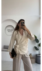 7017 - Vanilla Müslin Kimono - Taş