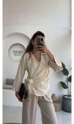 7017 - Vanilla Müslin Kimono - Taş