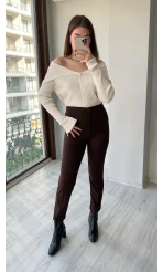 Acı Kahve Çimalı Likralı Pantolon
