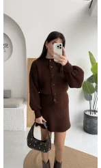 Acı Kahve Mini Etek Hırka Takım