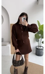 Acı Kahve Mini Etek Hırka Takım