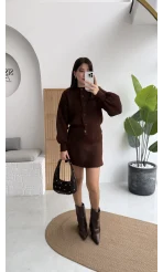 Acı Kahve Mini Etek Hırka Takım