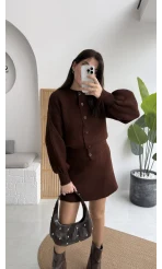 Acı Kahve Mini Etek Hırka Takım