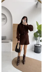 Acı Kahve Mini Etek Hırka Takım