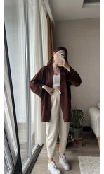 Acı Kahve Müslin Kumaş Kimono