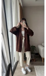 Acı Kahve Müslin Kumaş Kimono