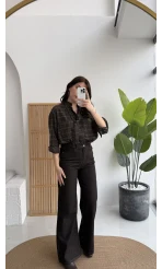 Acı Kahve Yüksek Bel Denim Jean Pantolon