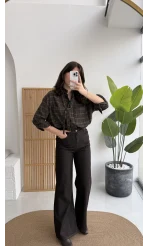 Acı Kahve Yüksek Bel Denim Jean Pantolon