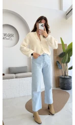 Açık Mavi Yüksek Bel Wide Leg Jean Pantolon - Kod: 1019
