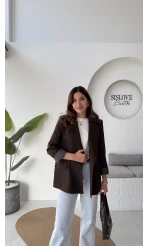 Addison Çizgi Detay Blazer Ceket - Kahve - Kod: 7560