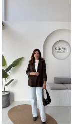Addison Çizgi Detay Blazer Ceket - Kahve - Kod: 7560