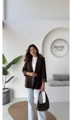 Addison Çizgi Detay Blazer Ceket - Kahve - Kod: 7560