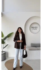 Addison Çizgi Detay Blazer Ceket - Kahve - Kod: 7560