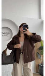 Adeena Yarım Trençkot - Kahverengi - Kod: 7025
