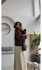 Adeena Yarım Trençkot - Kahverengi - Kod: 7025