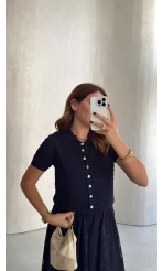 Ajurlu Triko Hırka - Lacivert - Kod: 5389