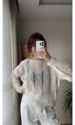 Ajurlu Uzun Krem Triko