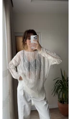 Ajurlu Uzun Krem Triko