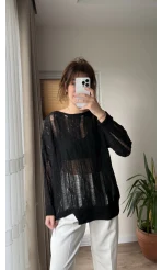 Ajurlu Uzun Siyah Triko