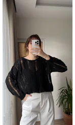 Ajurlu Uzun Siyah Triko