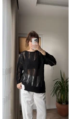 Ajurlu Uzun Siyah Triko