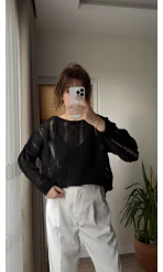 Ajurlu Uzun Siyah Triko