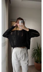 Ajurlu Uzun Siyah Triko