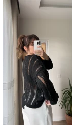 Ajurlu Uzun Siyah Triko