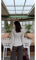 Aksesuar Detay Kimono Gömlek - Taş - Kod: 2203