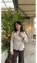 Aksesuar Detay Kimono Gömlek - Taş - Kod: 2203