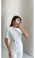 Aksesuar Detay Yarım Kol Bluz - Beyaz - Kod: 32445
