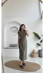 Alesia Bağlamalı Vatkalı Elbise - Haki - Kod:2131