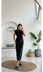 Alesia Bağlamalı Vatkalı Elbise - Siyah - Kod:2131