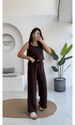 Alex Beli Lastik Detay Modal Takım - Bordo Kahverengi - 8013