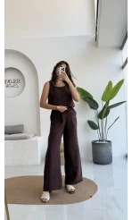 Alex Beli Lastik Detay Modal Takım - Bordo Kahverengi - 8013