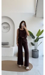 Alex Beli Lastik Detay Modal Takım - Bordo Kahverengi - 8013