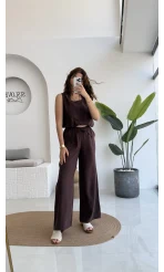 Alex Beli Lastik Detay Modal Takım - Bordo Kahverengi - 8013