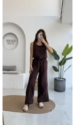 Alex Beli Lastik Detay Modal Takım - Bordo Kahverengi - 8013