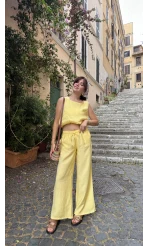 Alex Beli Lastik Detay Modal Takım - Sarı - 8013