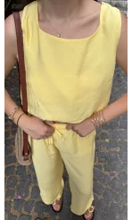 Alex Beli Lastik Detay Modal Takım - Sarı - 8013