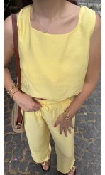 Alex Beli Lastik Detay Modal Takım - Sarı - 8013