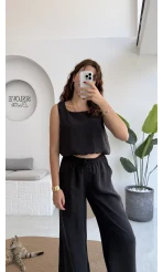 Alex Beli Lastik Detay Modal Takım - Siyah - 8013
