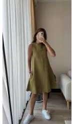 Alfie Yeşil Keten Elbise