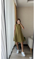 Alfie Yeşil Keten Elbise