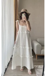 Alice Beyaz Fırfır Detay Elbise