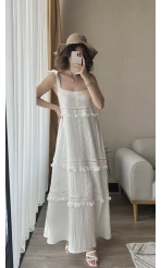 Alice Beyaz Fırfır Detay Elbise