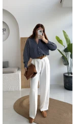 Alice Kumaş Pantolon - Beyaz - Kod: 51024