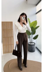 Alice Kumaş Pantolon - Kahve - Kod: 51024