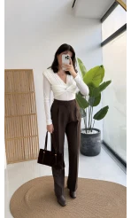 Alice Kumaş Pantolon - Kahve - Kod: 51024